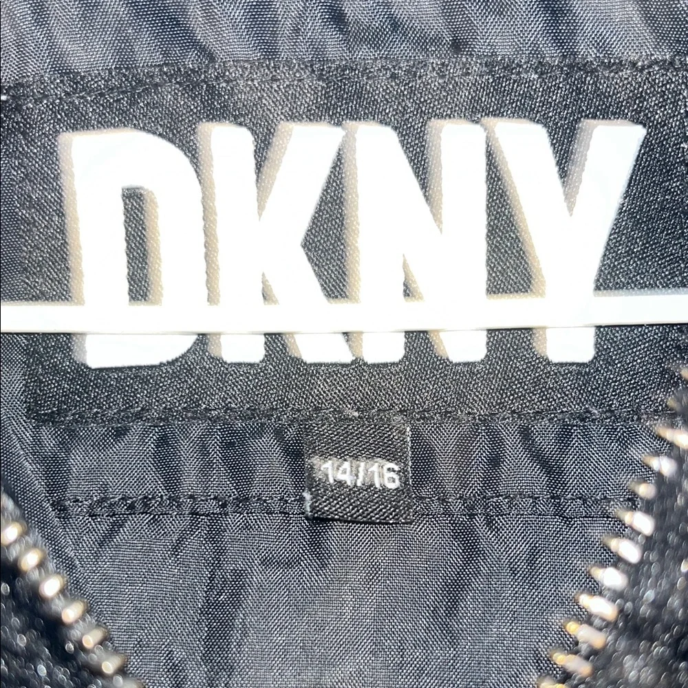 DKNY Black Fuzzy Girls Jacket size 14/16 Black Sherpa heavyweight